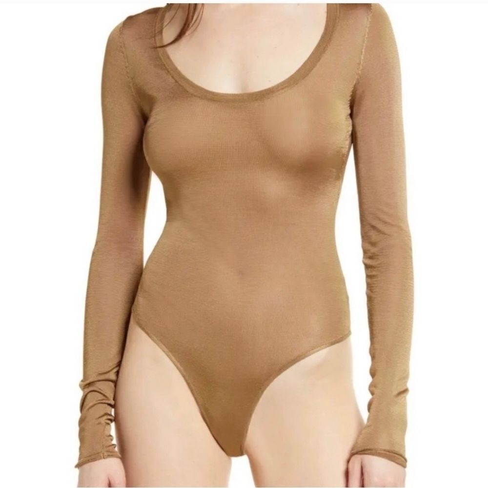 Good American Sheer Gold Bodysuit Size S NWT